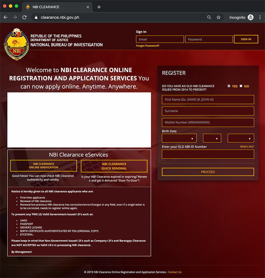 NBI Clearance Online Website