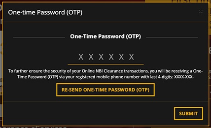 Enter NBI Clearance One Time Password