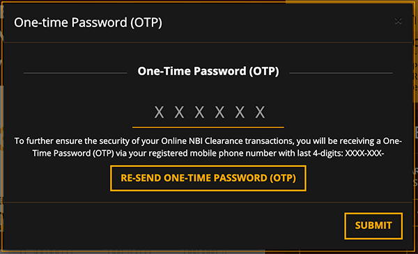 One Time Password from NBI Website