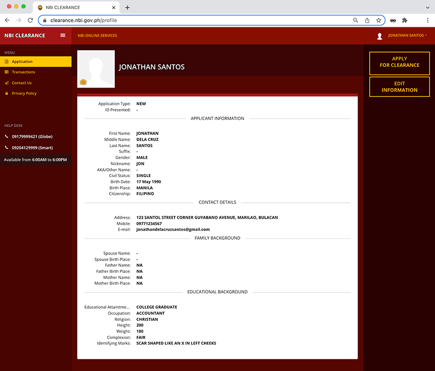 Your NBI Online Application Form 1.24