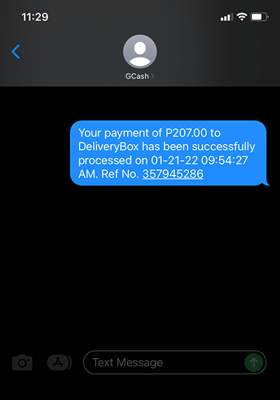 Door To Door Delivery Confirmation Text from GCASH
