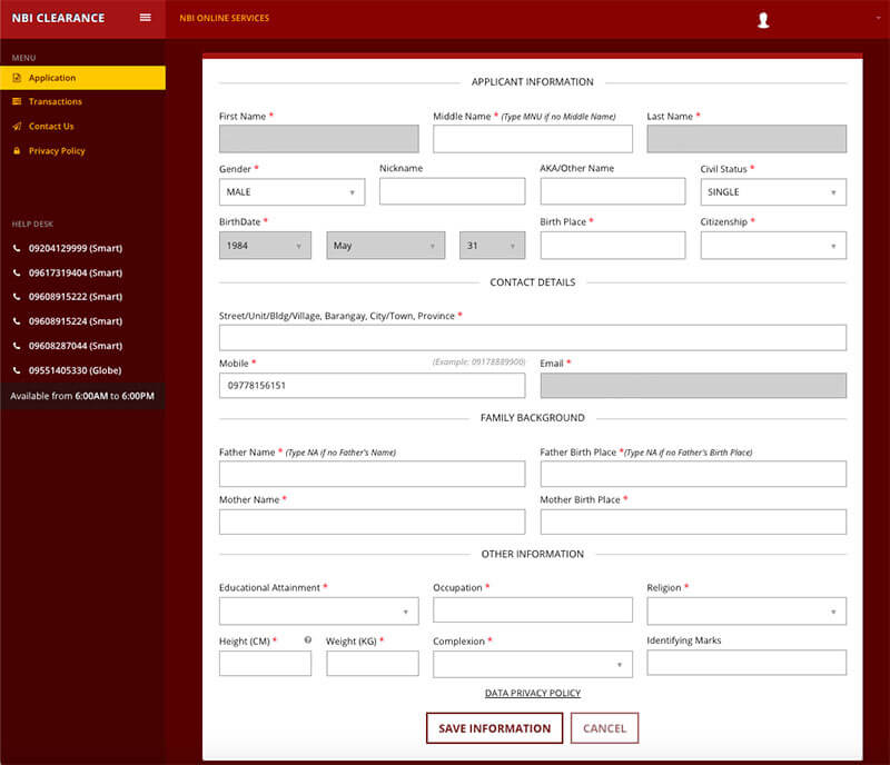 First Login or Use of Your Account: As you log in for the first time, the website will prompt you to complete the NBI Clearance Online 2024 Applicant Information Form.