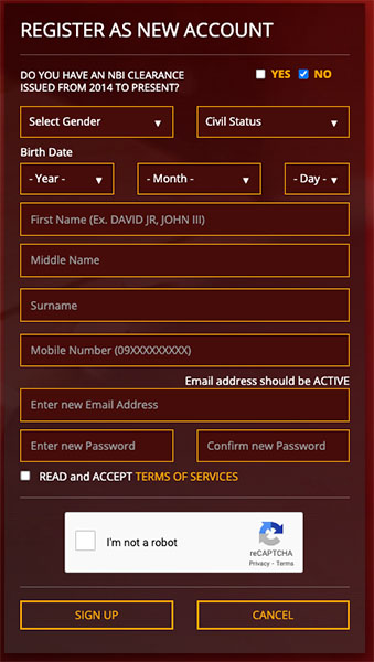 Step 4. Select the Registration Option, Since you're a new applicant, click the "NO" box next to the "DO YOU HAVE AN NBI CLEARANCE ISSUED FROM 2014 TO PRESENT?" option. This will ensure you're directed to the correct registration form.