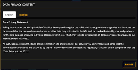 NBI Clearance Online Data Privacy Content Agreement