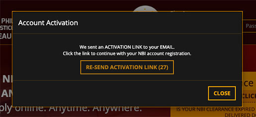 NBI Online Services Activation Link sent to Email