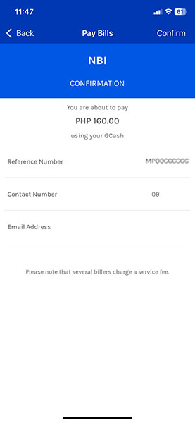 Confirm Payment: On the Confirmation Page, double-check your NBI Clearance reference number to ensure it is correct. Press “CONFIRM” to complete the payment.