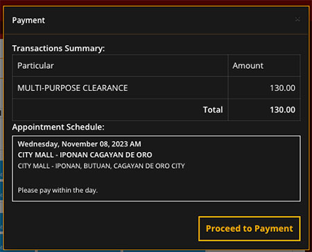 Ignore the displayed amount for now; press "Proceed to Payment."