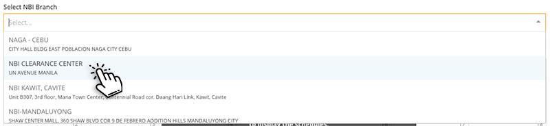 Step 20. Begin by selecting the NBI Branch where you wish to process your NBI Clearance. Choose the most convenient location for your needs.