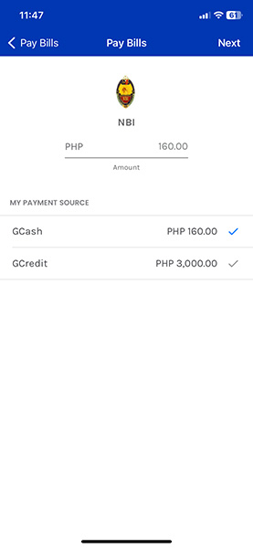 Choose Payment Source: In the Payment Source page, select “GCASH” and then press “NEXT.”