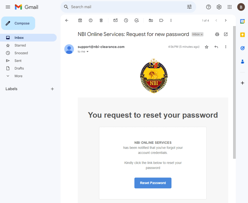 In the email, there's a button/link saying "Reset Password." Click it.