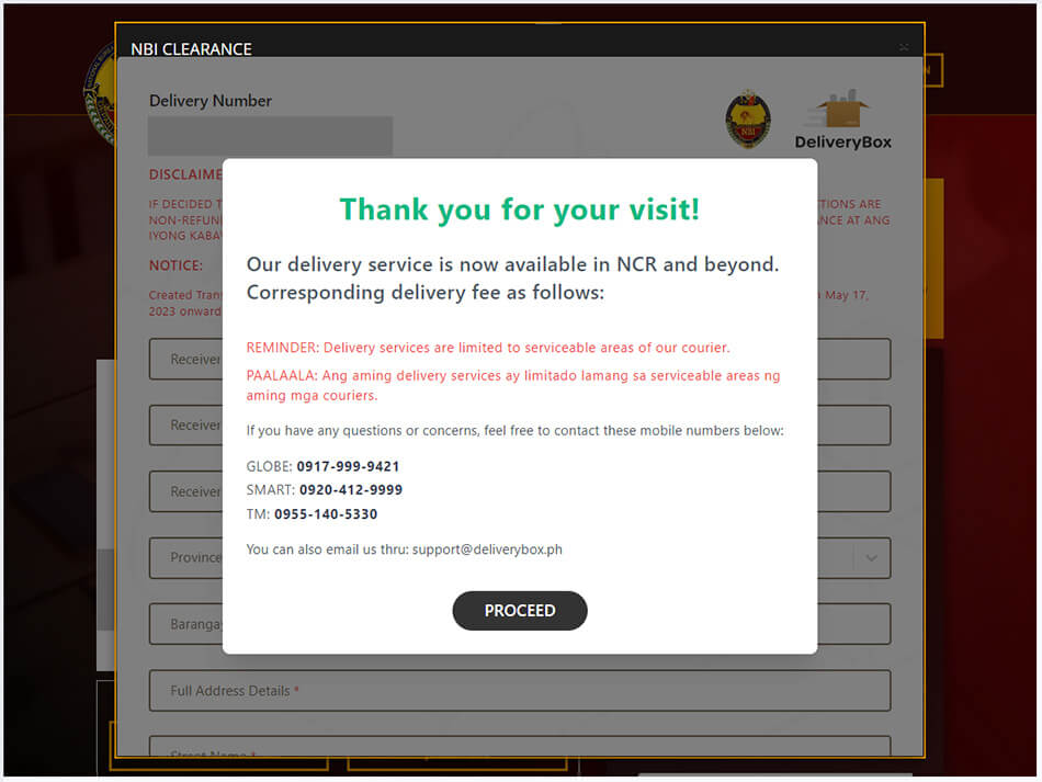 NBI Clearance Renewal Door to Door Delivery Welcome Message