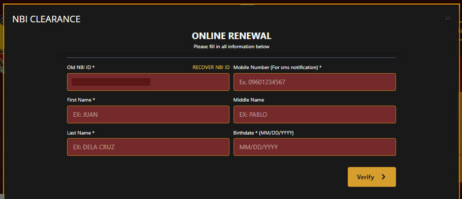 NBI Clearance Renewal Online Form Enter NBI ID Number