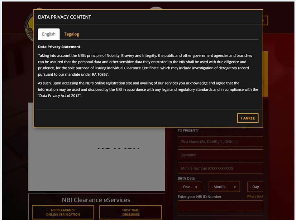 clearance.nbi.gov.ph website data privacy